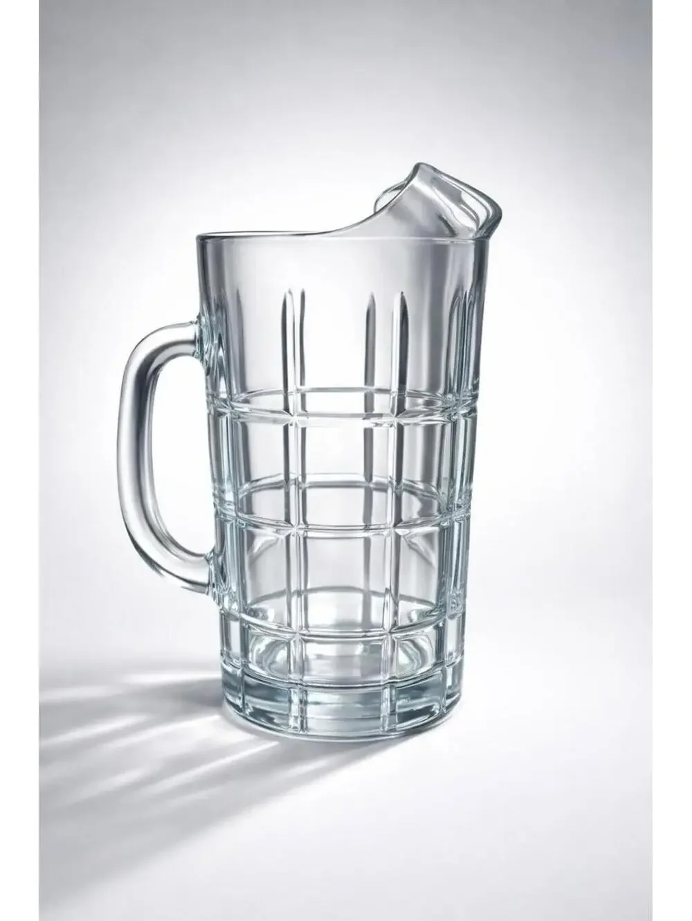 Vintage-Style Clear Glass Pitcher with Grid Pattern - 7.5 Inch Tall